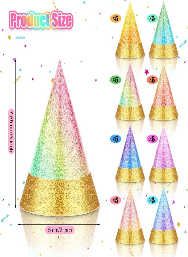 Sonwyoung 40 Pcs Mini Birthday Party Hats for Stuffed Animals Toys Colorful Glitter Tiny Cone Party Hats for Cats and Dogs(Bright Color) - Image 2